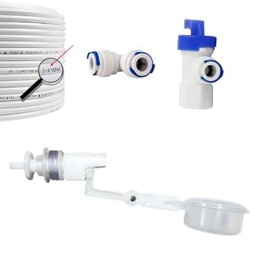 Imagem de Kit Boia Alta Pressão + Mangueira Atóxica 1/4 + Engate Rápido 1/4 + Registro Rosca Fêmea e Saída 1/4 (Engate Branco, 05 Metros Mangueira)