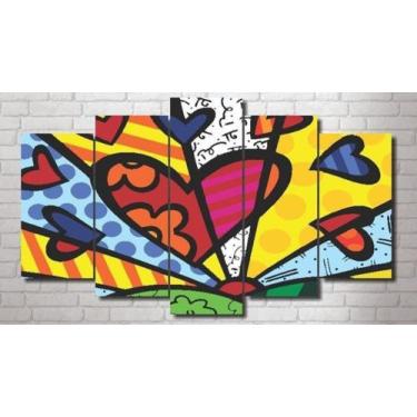 Imagem de Quadro Para Sala Quarto 5 Peças Romero Brito Coração - NEYRAD
