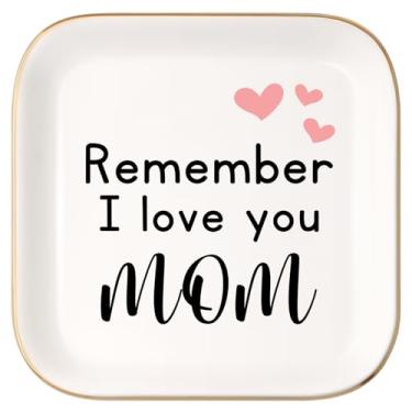 Imagem de SOGUAOLO Presentes de Natal para mãe e aniversário - Presentes legais de dia das mães para mãe de filha e filho - Remember I Love You Mom Prato de anel de cerâmica
