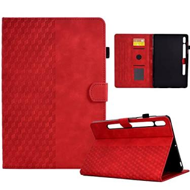 Imagem de Varohix Capa para Lenovo Tab P11 Pro (2ª geração) / Tab P11 Pro Gen 2 Capa de couro PU Flip Stand Shell Multi-Angle Grid Lattice com suporte para cartão para Lenovo Tab P11 Pro 2022 11,2 polegadas, vermelho