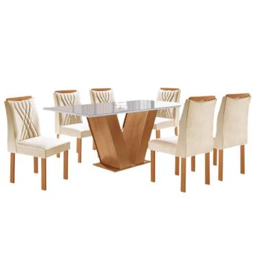 Imagem de Mesa de Jantar Classic 160x80cm com 6 Cadeiras Lisboa Cel Móveis Cinamomo Off White