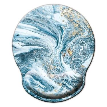 Imagem de Mouse pad com suporte de pulso, mouse pad ergonômico com almofada de descanso de pulso de espuma de memória, base de borracha antiderrapante mouse pad para jogos em casa, escritório, laptop, azul mármore