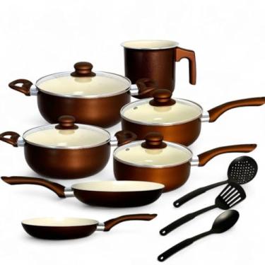 Imagem de Conjunto de Panelas de Cerâmica Antiaderente, 10 Peças, Marrom