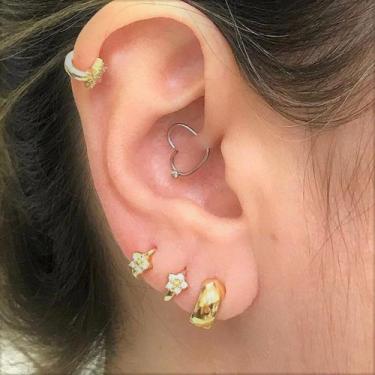 Imagem de Ouro 18k Piercing 5mm Argola Flor Cartilagem Tragus Orelha k080 - Fab 