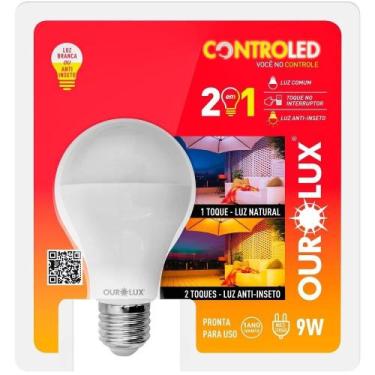 Imagem de Lampada inteligente ourolux controled 2em1 luz branca 9w 6,5k ou anti 