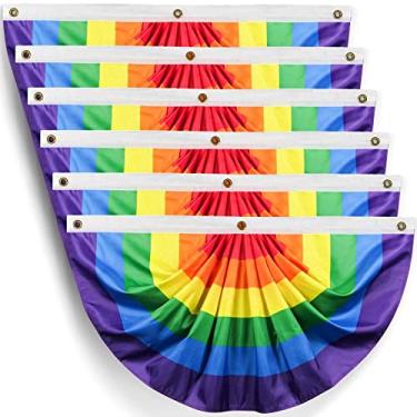 Imagem de Probsin 6 peças orgulho bandeira de leque plissado arco-íris 1,5 x 3 pés decorações gay suprimentos de festa LGBTQ orgulhoso decoração de parede pano de fundo para pendurar em casa ao ar livre jardim