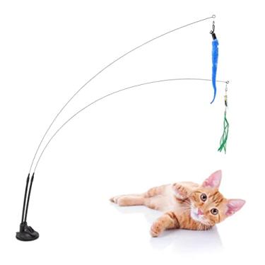 Imagem de Brinquedos Interativos para Gatos Com Varinha de Gato, Brinquedos de Penas de Gato para Gatos Interativos, Brinquedo de Varinha de Penas de Gato de Sucção, Fio de Aço (Scalewing