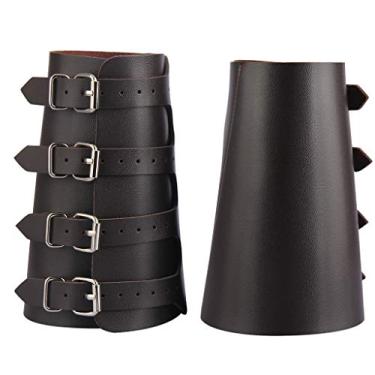 Imagem de AZORA Pulseira de couro, pulseira medieval, pulseira medieval, fivela ampla, braçadeira de braço, 2 peças, LB015 - marrom - 2 peças, adjustable
