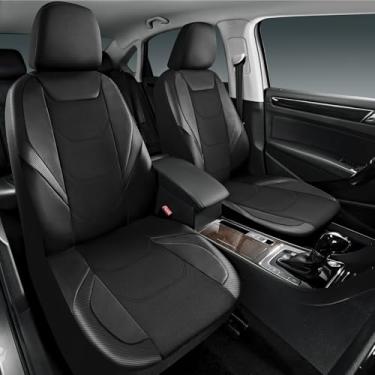 Imagem de Capa de assento automotivo para carro, fibra de carbono esportiva com capa de assento frontal de malha respirável, protetores de assento de carro de cor preta sólida, capas interiores automotivas, ajuste universal para carros, SUV e caminhões