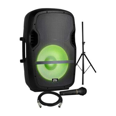 Imagem de Caixa Amplificada Elevate LP USB/SD/BT 15 ´´ 200W, Acompanha Suporte, Microfone com Fio, Controle Remoto, LED