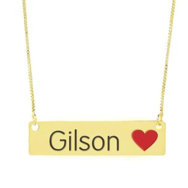 Imagem de Colar Nome Personalizado Coração Resinado Gilson Banhado Ouro 18K - 99