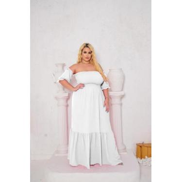 Imagem de Vestido Feminino Plus Size Longo Ajustável Gestante Grávida Moda Evang