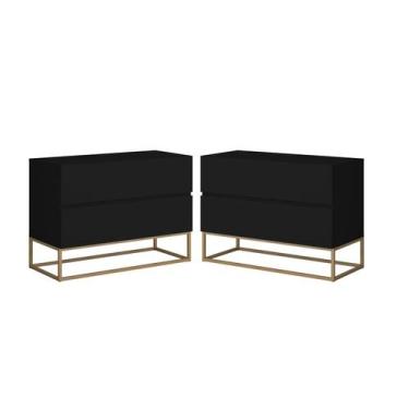 Imagem de Kit Mesas de Cabeceira Preto/Dourado Estilo Industrial com Pés De Ferr