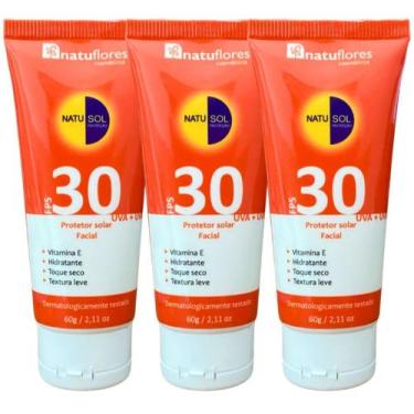 Imagem de PROTETOR SOLAR FACIAL FPS 30 NATUSOL 60g NATUFLORES Kit 3un