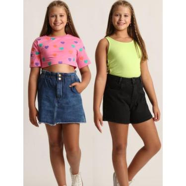 Imagem de Kit De Saia e Short Jeans Infantil Menina Juvenil - Dantary, 10, Jeans