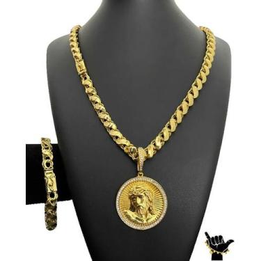 Imagem de Corrente Friso S 8mm + Pulseira + Pingente - Banhado a Ouro - ToJoia18