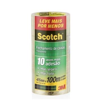 Imagem de Fita Adesiva De Empacotamento Scotch 4 Rolos 45mm x 100m Transparente 