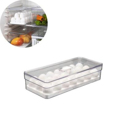 Imagem de Porta Ovos 21un Organizador De Geladeira Com Tampa Bandeja Acrílico - 