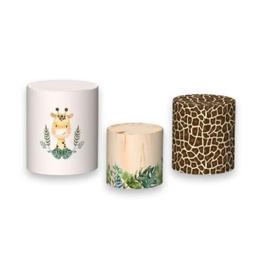 Imagem de Trio de Capas de Cilindro - Girafa Fundo Bege com Folhas 034 - Via Cor