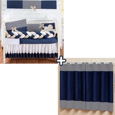 Imagem de Kit berço com trança e cortina estampada menino menina doce bebê 12 pe