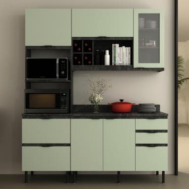 Imagem de Cozinha Modulada 3 Peças com Tampo Begônia Tecno Mobili - Marmore Lunar/Verde Mar