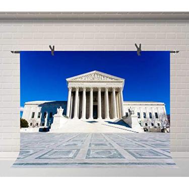 Imagem de FEASRT Fundo para fotografia 2,1 x 1,5 m pano de fundo fotográfico da Suprema Corte dos Estados Unidos Grand Sollemn Washington DC Edifício Memorial Turista Justiça Lei Atração Resort Photo Studio