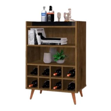 Imagem de Aparador Buffet Bar Adega Para 8 Garrafas Nichos Pés Madeira Retrô Par