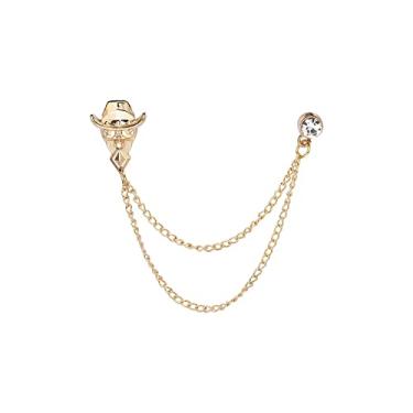 Imagem de A N KINGPiiN Broche de lapela masculino crânio dourado com olhos de estrela e chapéu com corrente pendurada broche terno, camisa acessórios masculinos dourados, Standard, Metal, Sem Pedra Preciosa