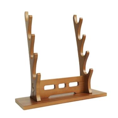 Imagem de menolana Suporte de espada para exibição Tanto decoração de madeira horizontal medieval cabide de espada para sabre de luz espadas flautas espada medieval, Nogueira 4 Camadas