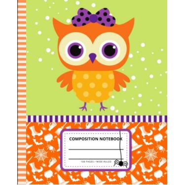 Imagem de Halloween Owl Composition Notebook Wide Ruled: 7.5 x 9.25 Blank Paper / 108 Pages/Stationery Gift for Note Taking - Writing - Doodles/Orange ... Art on Colorful Decor Pattern Theme Cover