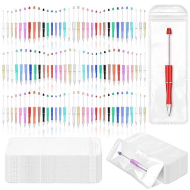 Imagem de Dispowreath Kit de 300 canetas com contas de plástico, kit faça você mesmo, com sacos de recargas, tinta preta para materiais decorativos escolares, acessórios de escritório (cores brilhantes)