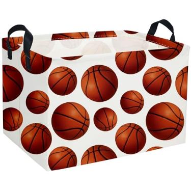 Imagem de Essme Cesta de basquete retangular para meninos, organizador de caixas de armazenamento infantil com alças para decoração de quarto, cesta de prateleira, organizador de brinquedos (Cesta de basquete)