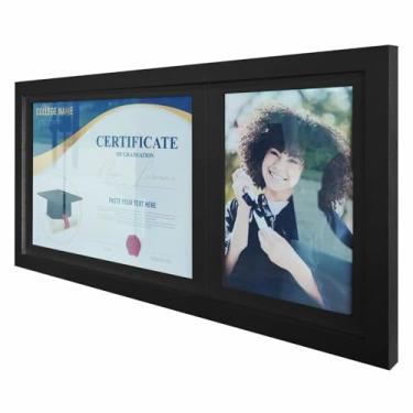 Imagem de KIAGA, Quadro Painel para Fotos de Formatura Certificado e Diploma com Vidro Cor:PRETO E PRETO;Tamanho:53,5X27CM