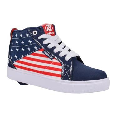 Imagem de HEELYS Tênis masculino Racer Mid (criança pequena/adulto) com salto com rodas, Azul-marinho/vermelho/branco, 10