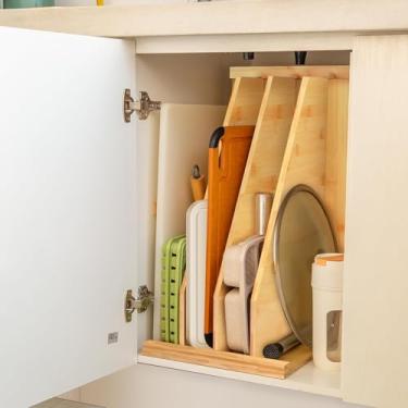 Imagem de Brvclon Divisores de bandeja atualizados para armários, 38 cm A x 55 cm P x 30 cm L, divisor de bandeja de armário de cozinha para panelas, tampas, panela e panela, assadeira. com 3 divisórias