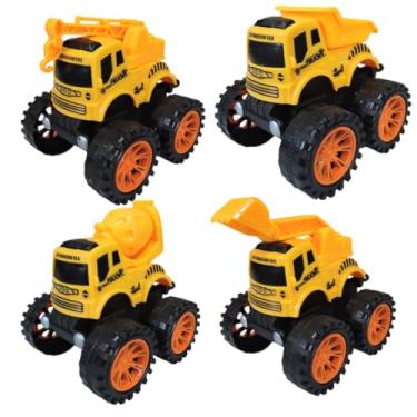 Imagem de Kit 4 Carrinho Friccao Monster Brinquedo Infantil Atacado Militar Bombeiro Construcao (CONSTRUCAO)