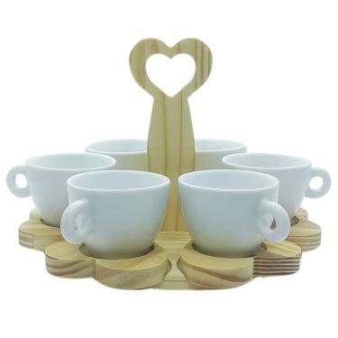 Imagem de Jogo 6 xícaras Chá cônica 150ml - Suporte c/ Pires Removível