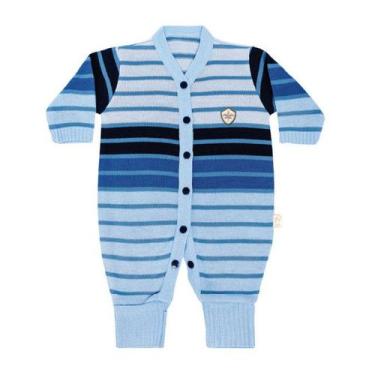 Imagem de Macacão Bebê Menino Tricô Luxo Vira Pé - Chandra, Azul com listras,  P