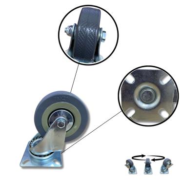 Imagem de Rodízio Rodinha Giratório Placa Base Aço Roda PP Cinza Diâmetro 75mm 3" Altura 105mm