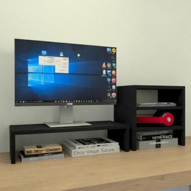Imagem de Kit suporte de mesa monitor e escaninho organizador Preto - Móveis Nov