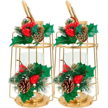 Imagem de Kit 2 Lamparina Dourada Natalina Em Metal Decorativa De 36cm