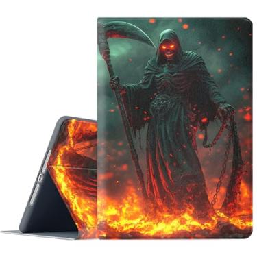 Imagem de FGDRFGRW Capa para iPad de 10,9 polegadas (iPad 10ª geração 2022), suporte ajustável, função despertar/hibernar, capa de proteção de corpo inteiro - esqueleto segurando uma foice