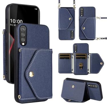 Imagem de Dibosom Capa carteira minimalista para LG Velvet 5G/LGVelvet Verizon G5 UW T-Mobile 2020 com alça de ombro, bolsa flip fina e fina, suporte para cartão de crédito para LM G900UM 4G Tmobile azul