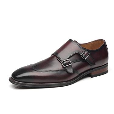 Imagem de La Milano Sapato social masculino com cadarço Oxford clássico bico liso moderno formal sapatos de couro para homens, Edna-1-Borgonha, 42