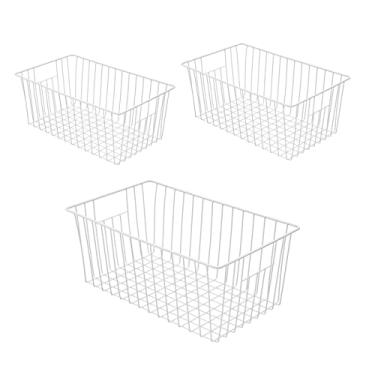 Imagem de Organizador de cesta de freezer, divisória de armazenamento de arame metálico de geladeira, recipientes domésticos com alças para cozinha, despensa, armário, armários - branco pérola (3, 40 x 25 x 17 cm)