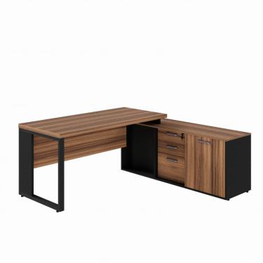 Imagem de Mesa Diretor em L Start 1,80 x 1,60 c/ Armário - Nogal/Preto