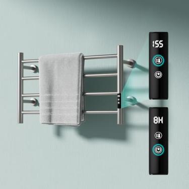 Imagem de KINKIB Toalheiro Aquecido, Toalheiro Aquecido De 4 Barras, Temporizador E Indicador Led Para Banheiro, Toalheiro Elétrico De Parede, Aço Inoxidável Escovado, Plug-In