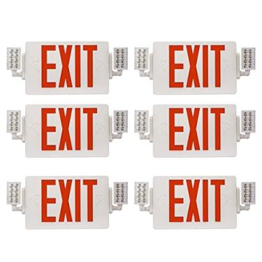 Imagem de EXITLUX Pacote Com 6 Placas De Saída De Led Vermelho Com Combinação De Luz De Emergência Com Bateria Reserva - Duas Luzes De Saída De Emergência De Cabeça Ajustável / Resistência Ao Fogo Abs 120-277