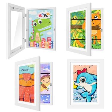 Imagem de BLAUESGAS Pacote com 4 molduras de arte para crianças, moldura dobrável para exibição de imagens – exibição de tamanho carta de 21 x 28 cm com tapete ou 25 x 30 cm sem tapete, armazenamento de