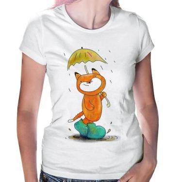 Imagem de Baby Look Raposa Fofinha Na Chuva - Foca na Moda, Branco, G